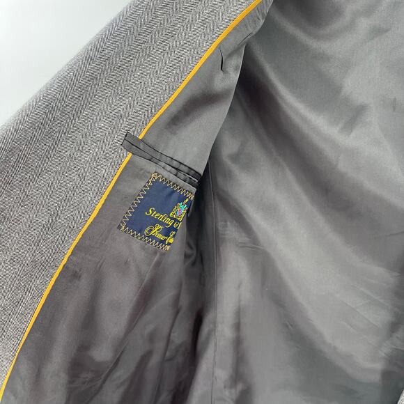 Vtg Sterling & Hunt Worsted Wool Herringbone Mens Blazer Sz 42 Heritage Office - Picture 12 of 16